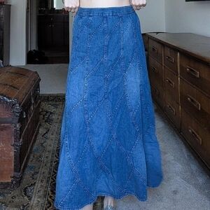 Vintage Studio Apparel Chambray Denim Patchwork Maxi Skirt
